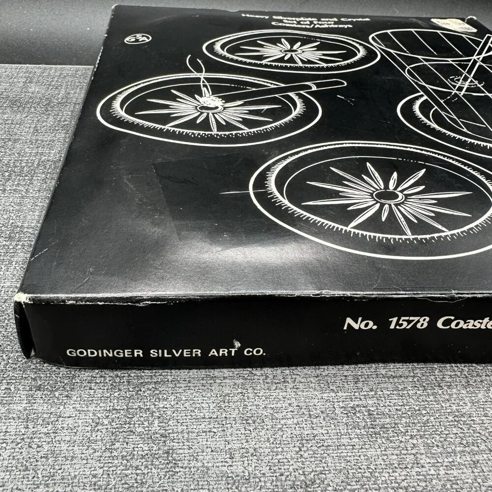 Vtg Godinger Silver Plated Crystal Coasters Starburst Pattern Italy NOS Boxed